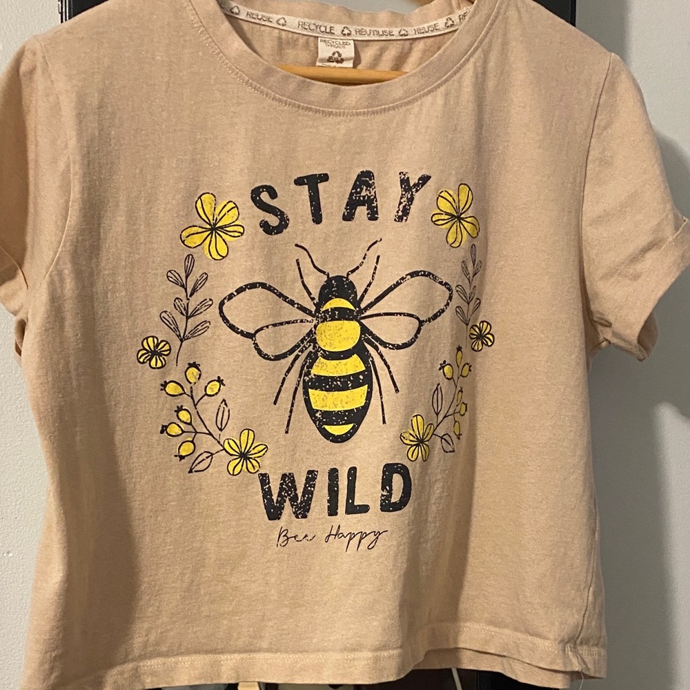 Stay Wild Bee Happy Women's Tan Graphic Tee